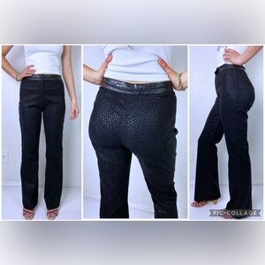 vintage y2k CACHE Black Faux Leather PANTS 26/27/small bootcut low waisted moto